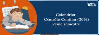Calendrier desTests présentiels de Contrôle Continu (CC 20%) pour le 2e semestre 2022/2023